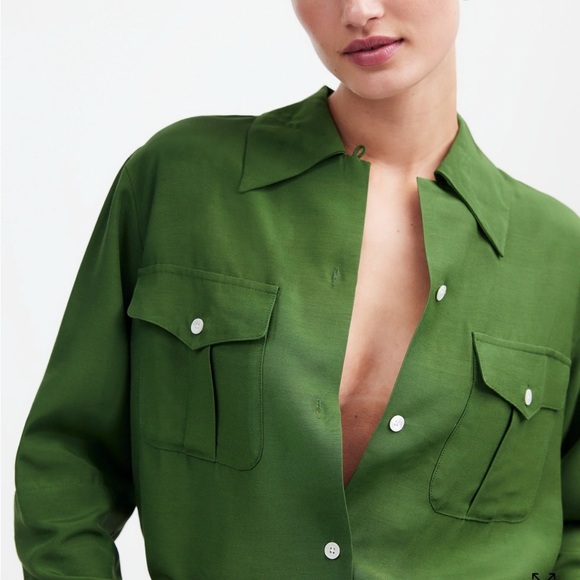 Madewell Alexa Chung for Madewell Pleat-Pocket Button-Up Shirt in Dark Pine M - Picture 5 of 12